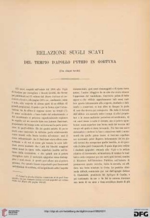 1: Relazione sugli scavi del tempio di Apollo Pythio in Gortyna