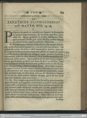 Observatio LIX. De Sanatione Selēniazomenoy Ad Matth. XVII. 14 - 18.