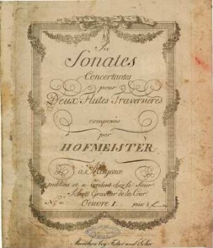 VI Sonates Concertantes pour Deux Flutes Traversieres composées par HOFMEISTER