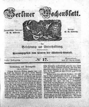 No. 17, Sonnabend, den 27. April 1839.