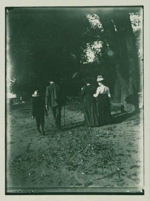 Walter, Heinrich, Hulda und Margarete Zille auf einer Wanderung, Rückenansicht.