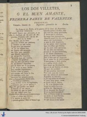 Los Dos Villetes, O El Buen Amante, Primera Parte De Valentin
