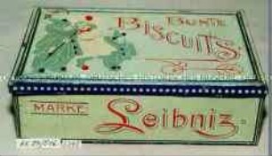 Blechdose für "BUNTE BISCUITS" (auf Seitenwand: MARKE Leibniz.)