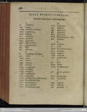 Index Abbreviaturarum, Methodo hujus Operis inservientium