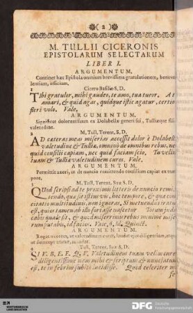 M. Tulii Ciceronis Epistolarum Selectarum Liber I.