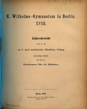 Jahresbericht : über das Schuljahr Ostern .... 1877/78