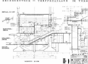 Stuttgart Hbf: Empfangsgebäude Reisezentrum Turm-Eing. Schnitt