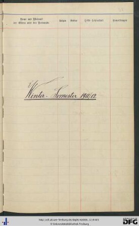 [fol. 88] Wintersemester 1911/12