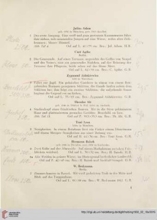 Ölgemälde, Aquarelle und Handzeichnungen neuerer Meister des 19. und 20. Jahrhunderts (Nr. 1-237)