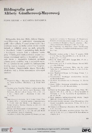 Bibliografia prác Alžbety Güntherovej-Mayerovej