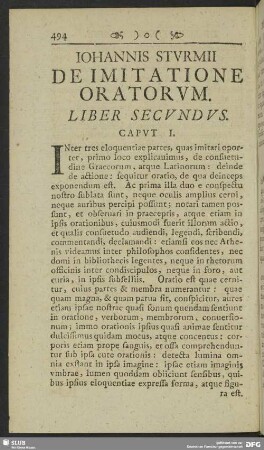 Iohannis Sturmii De Imitatione Oratorum. Liber Secundus