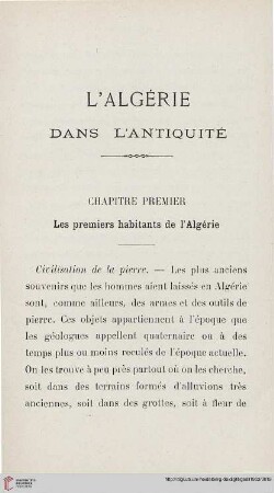 Chapitre Premier: Les premiers habitants de l’Algérie