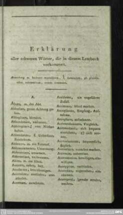 Erklärung aller schweren Wörter, die in diesem Lesebuch vorkommen