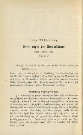 Erste Abtheilung. Gesetz wegen der Stempelsteuer. Vom 7. März 1822
