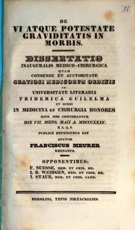 De vi atque potestate graviditatis in morbis : Diss. inaug. med. chir.