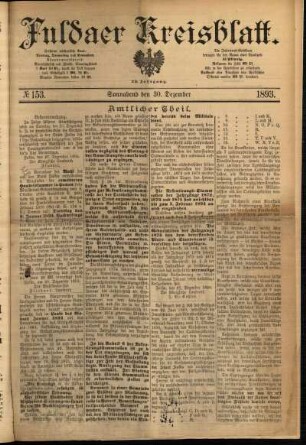 Erste Ausgabe vom Samstag, den 30. Dezember 1893.