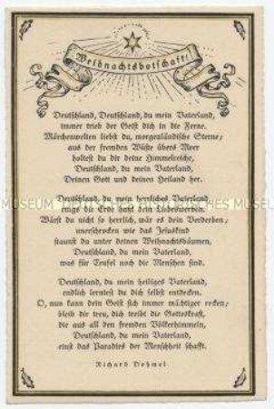Postkarte mit Gedicht von Richard Dehmel "Weihnachtsbotschaft"