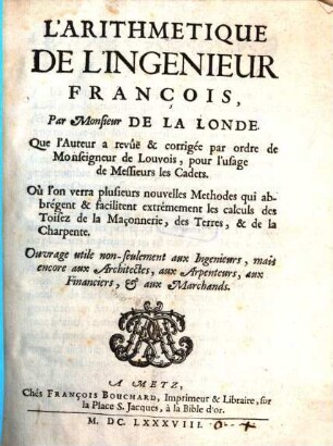 L' arithmetique de l'ingénieur françois