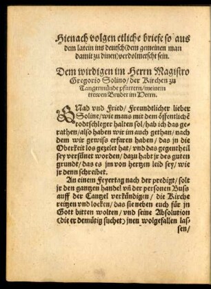 Hienach volgen etliche briefe so aus dem latein ins deutsch ... verdolmetscht sein.