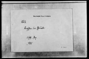 Register der Pfründe, die Heinrich Federlin auf den St. Vitus Altar bei dem Taufstein in der Liebfrauenkirche zu Reutlingen gestiftet hat. Das Register ist 1523 von Arnold Stramm, Kaplan derselben Pfründe, geschrieben. In das Register sind folgende Briefe inseriert: 1) vom 25. November 1350 (s. U 475 a) 2) vom 1. Mai 1342 (s. U 475 b) 3) vom 24. Juni 1342 (s. U 374) 4) vom 23. Juni 1507 (s. U 475 i) 5) vom 12. Oktober 1403 (s. U 475 g) 6) vom 4. Oktober 1391 (s. U 406) 7) vom 9. Oktober 1377 (s. U 475 d) 8) vom 22. April 1433 (s. U 475 h) 9) vom 20. August 1342 (s. U 475 c) 10) vom 03. Januar 1449 (s. U 446) 11) vom 30. Mai 1401 (s. U 414) 12) vom 15. Mai 1400 (s. U 475 f) 13) vom 20. September 1398 (s. U 475 e)