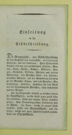 Einleitung in die Erdbeschreibung
