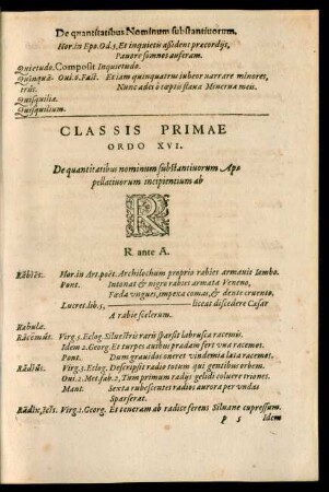 Classis Primae Ordo XVI. ... R