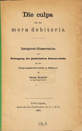 Die culpa bei der mora debitoris