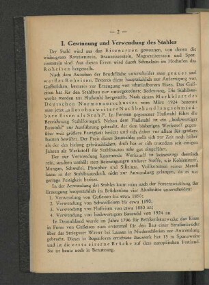 I. Gewinnung und Verwendung des Stahles