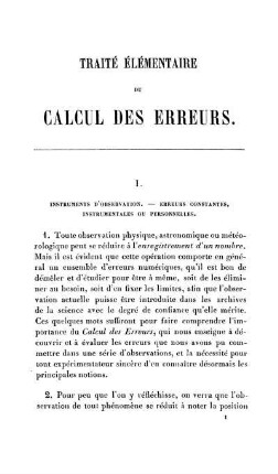 Calcul des Erreurs. I. Instruments D'Observation.