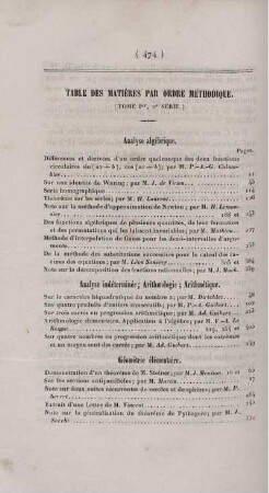 Table des matières par ordre méthodique. (Tome I, 2 série.)
