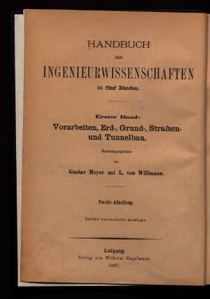 Bd. 1, Abt. 2: Erd- und Felsarbeiten. Erdrutschungen. Stütz- und Futtermauern