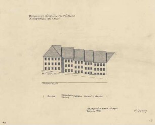 Wiederaufbau Siegen 1947-1950: Wiederaufbau Siegen zwischen 1947-1950, Nr. 28, Bebauung Lindenstraße (Südseite) - Ansichtsskizze