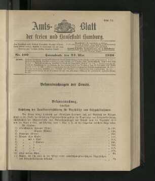 No. 109, 22. Mai 1920