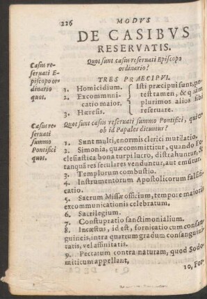 De Casibus Reservatis.