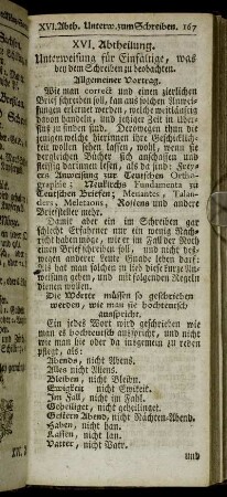XVI. Abtheilung. Unterweisung für Einfältige, was bey dem Schreiben zu beobachten.