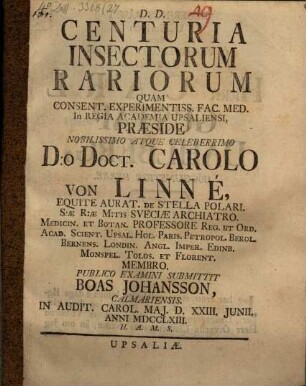 Centuria insectorum rariorum