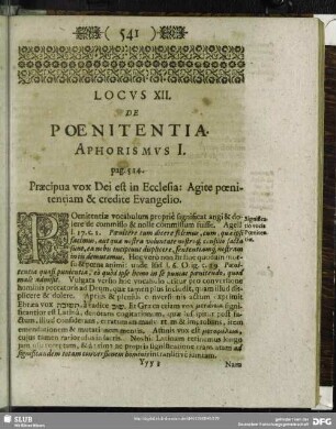 Locus XII. De Poenitentia