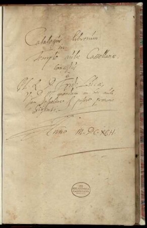 Catalogus librorum in templo aulae Cassellanae 1692