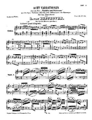 Beethoven's Werke. 174 = Serie 17: Variationen für das Pianoforte, 8 Variationen über das Trio "Tändeln und Scherzen" von Süssmayr : [WoO 76]