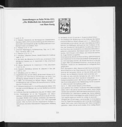 Anmerkungen zu Seite 94 bis 122: ,,Die Bibliothek des Johanneums".