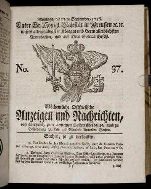 No. 37. Montags, den 13ten September, 1756.
