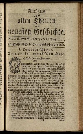 XXXII. Stück. Coburg, den 7. Aug. 1751.