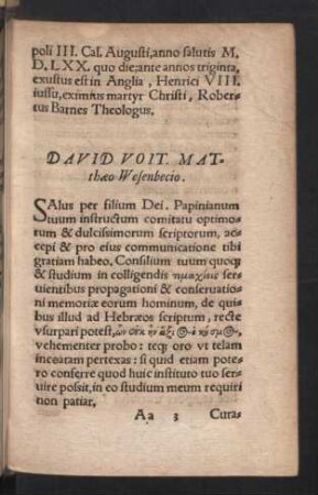 David Voit. Matthaeo Wesenbecio.