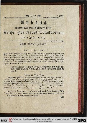 Anhang einiger etwas spat herausgekommener Reichs-Hof-Raths-Conclusorum vom Jahre 1760