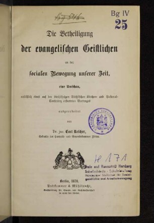 Die Betheiligung der evangelischen Geistlichen an der socialen Bewegung unserer Zeit