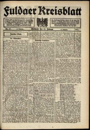 Zweite Ausgabe vom Mittwoch, den 15. Februar 1911.