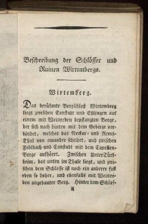 Beschreibung der Schlösser und Ruinen Wirtembergs