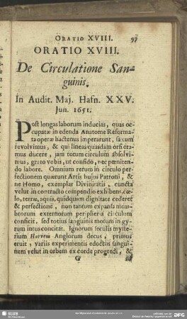 Oratio XVIII. De Circulatione Sanguinis