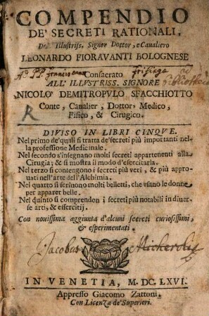 Del Compendio de i Secreti rationali