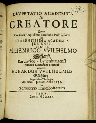 Dissertatio Academica De Creatore